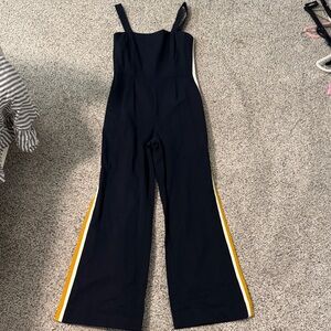 Gianni Bini Navy Jumpsuit with Yellow and White Stripes